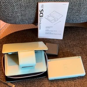 Nintendo DS Lite in teal and carrying case